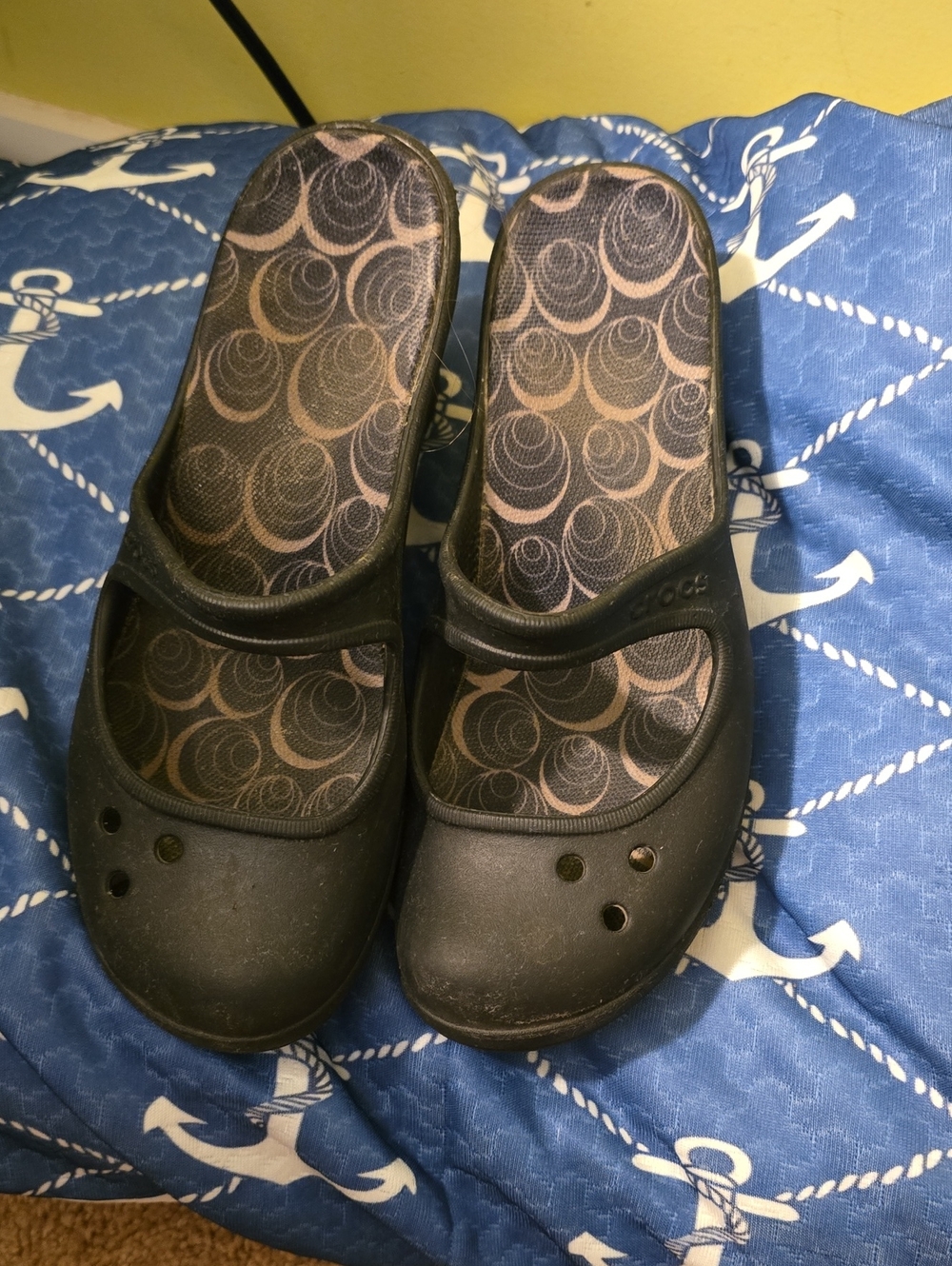 CROCS Black Slip-On Mary Jane Wedge Clogs